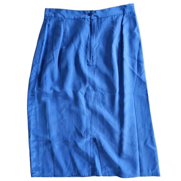 Vintage Royal Silk 100% Pure Silk High Waist Knee Length Blue Pencil Skirt Sz 14 - Picture 2 of 9